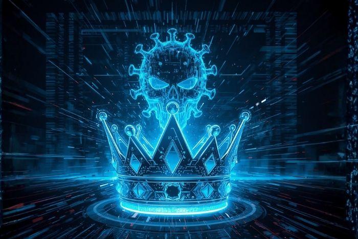 Payouts King Ransomware Initial Access Broker Deploys Edgecution Malware A menacing, glowing blue crown.