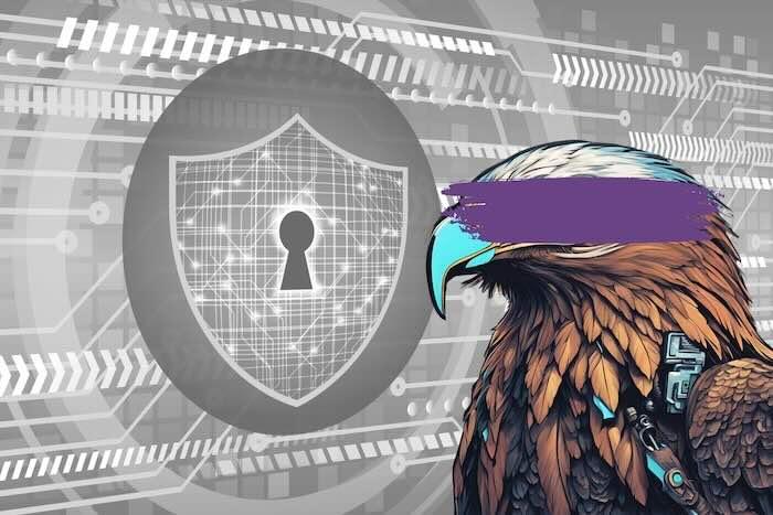 BlindEagle Targets Colombian Insurance Sector with BlotchyQuasar A futuristic eagle with a purple paint brush stroke across its face.