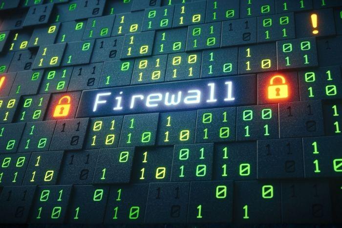 Critical Remote Code Execution Vulnerability in Cisco Secure Firewall Management Center (CVE-2026-20131) A digital wall with binary code. The word "FIREWALL" glowing.
