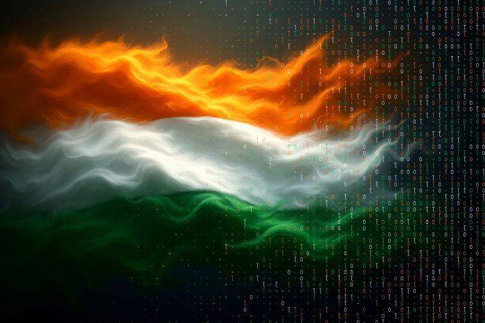 APT Attacks Target Indian Government Using GOGITTER, GITSHELLPAD, and GOSHELL | Part 1 Floating flag of India with computer bytes.