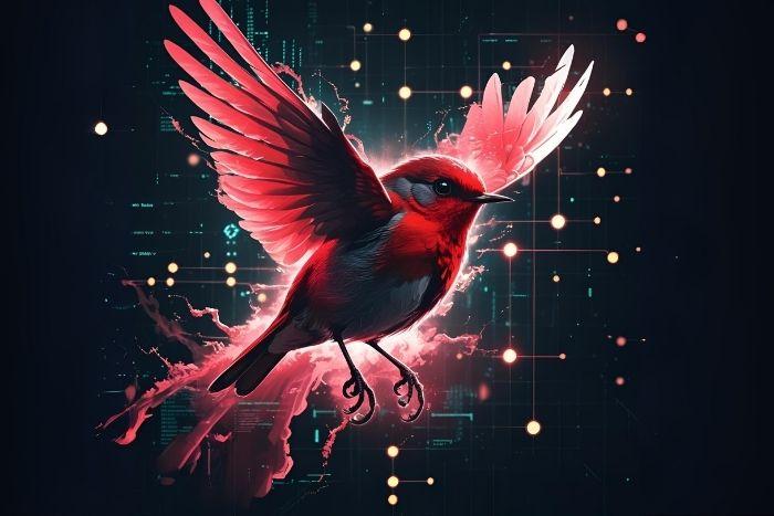Tracking Updates to Raspberry Robin A crimson robin against a digital, cybernetic background.