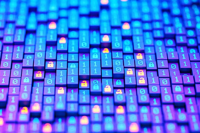 Abstract representation of data and open pad locks symbolizing vulnerabilities Abstract representation of data and open pad locks symbolizing vulnerabilities
