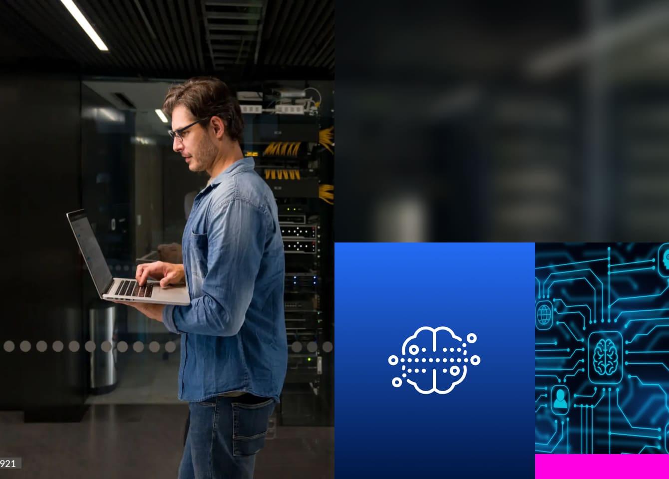 A man stands before a computer and laptop, exploring malware information and strategies to safeguard against cyber threats.