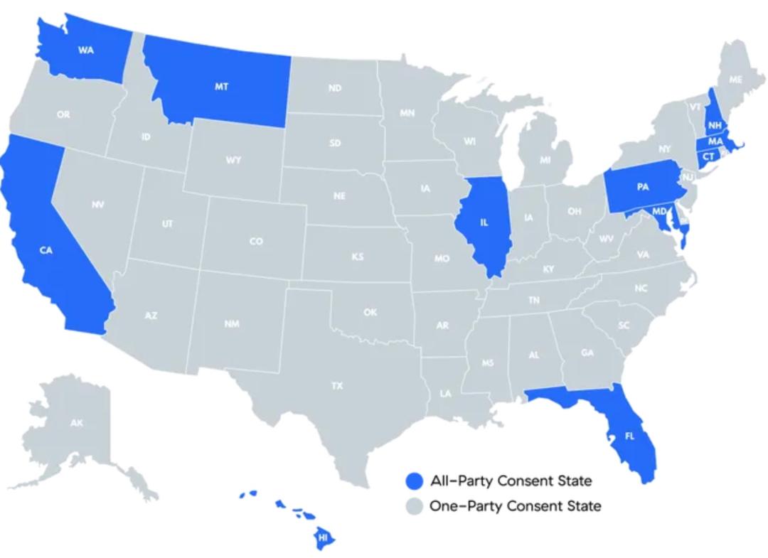 "Map of All-Party and One-Party Consent States"