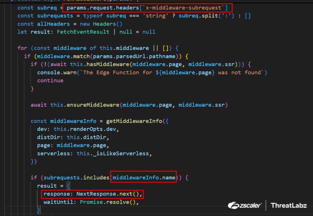 Next.js Middleware code that enables CVE-2025-29927.